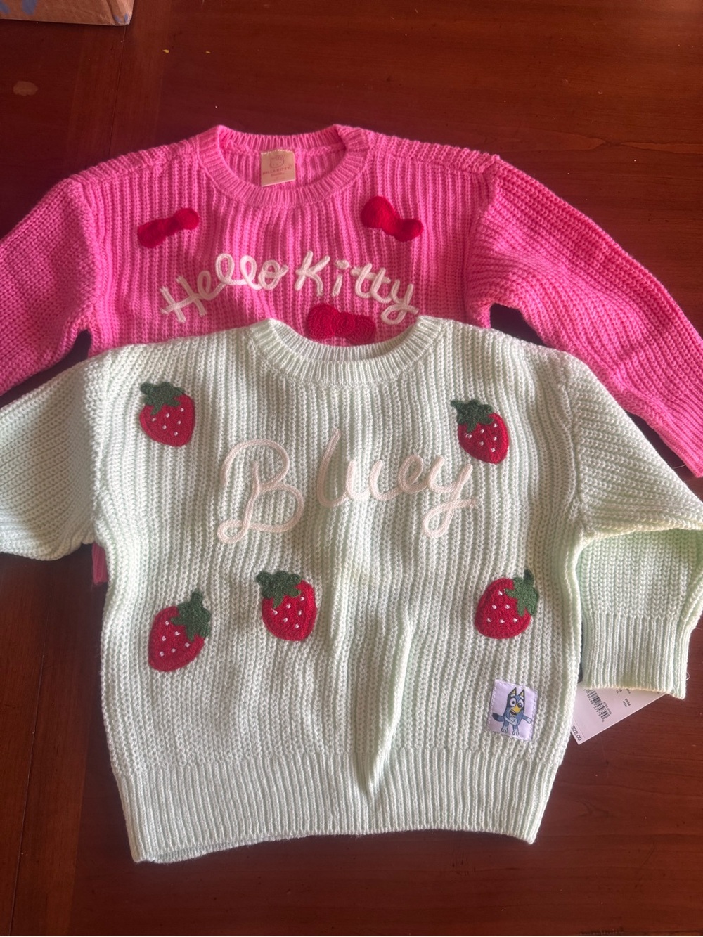Sanrio Hello Kitty & Bluey Strawberry Knit Sweatshirts - Pink and Mint Character